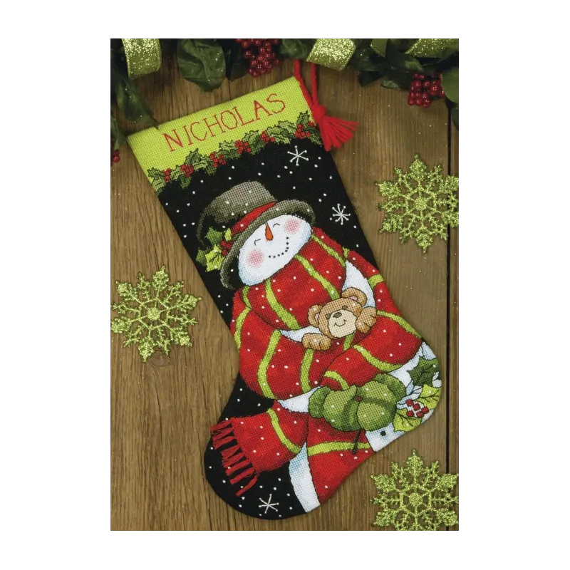 Kit de point de croix "Snowman and Bear" Stocking de Noël D71-09151