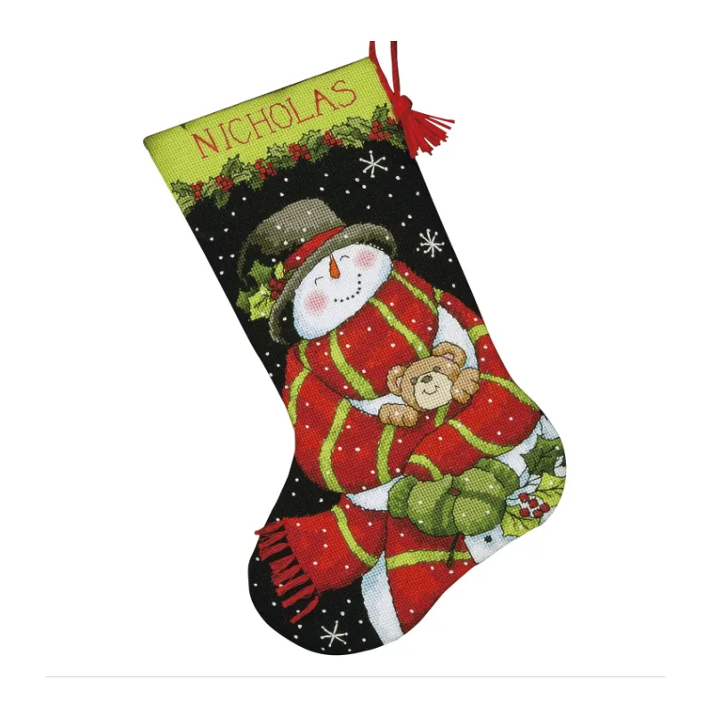 Kit de point de croix "Snowman and Bear" Stocking de Noël D71-09151