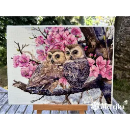 Cross stitch kit "Two Owls in Spring Blossom" 38x29 cm SK228