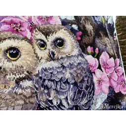 Cross stitch kit "Two Owls in Spring Blossom" 38x29 cm SK228