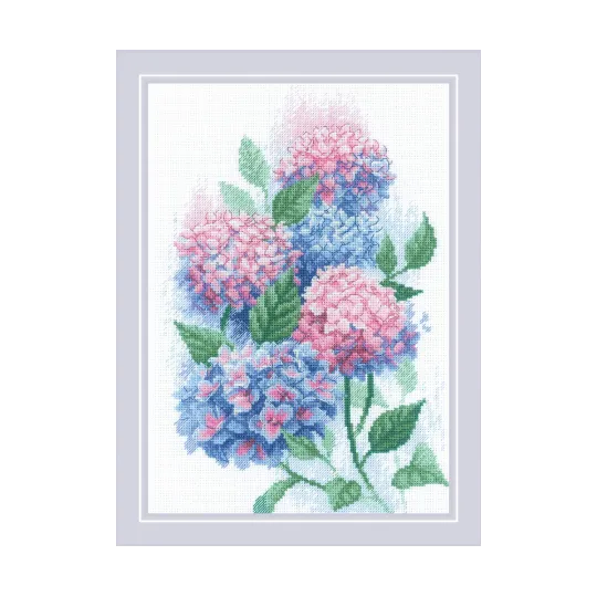 Siuvinėjimo kryželiu rinkinys Graceful Hydrangeas 21x30 SR2139