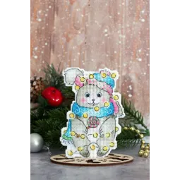 Набор для вышивания крестиком на пластиковой канве «Новогодний зайчик» 12x9 см SR-915