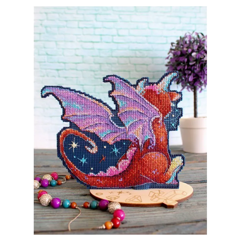 Kreuzstich-Set auf der Kunststoff-Leinwand "Midnight Dragon" 12x15 cm SR-889