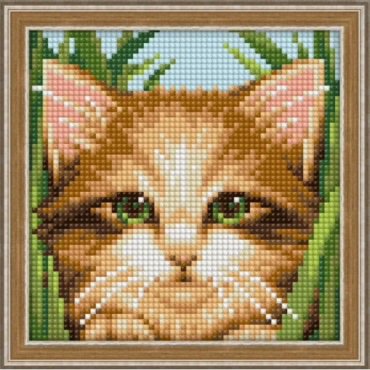 Kit de peinture diamant Chat aux yeux verts 15х15 cm AM1640