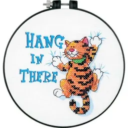 (Discontinued) Cross stitch kit with hoop "Hang in There" D73062
