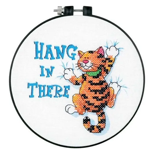 (Discontinued) Cross stitch kit with hoop "Hang in There" D73062