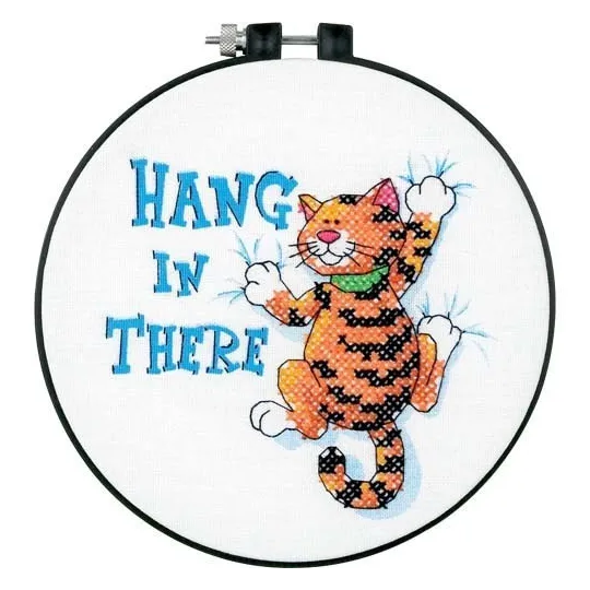 (Eingestellt) Kreuzstichset mit Stickrahmen „Hang in There“ D73062