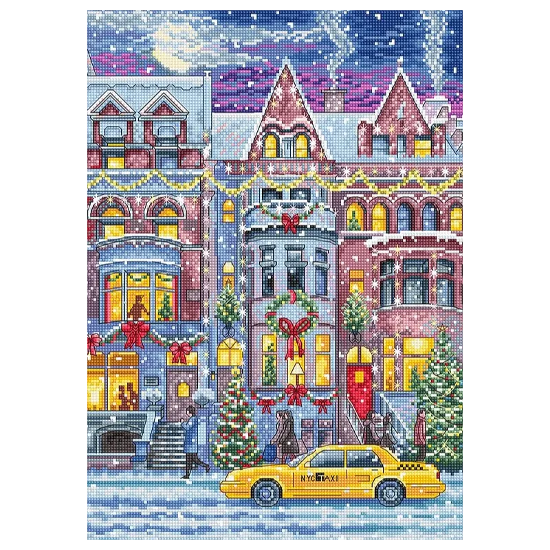 Kit de point de croix "Maison de ville d'hiver" 21x30cm SLETIL8076