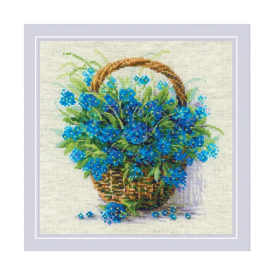 Cross stitch kit "Forget Me Nots in a Basket" 22x22 cm SR2170