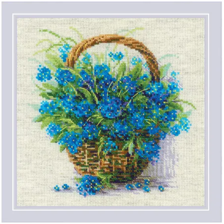 Cross stitch kit "Forget Me Nots in a Basket" 22x22 cm SR2170