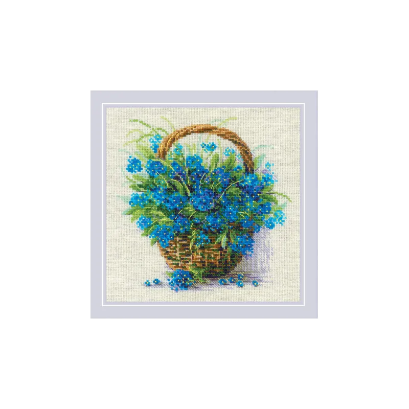 Cross stitch kit "Forget Me Nots in a Basket" 22x22 cm SR2170