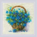 Cross stitch kit "Forget Me Nots in a Basket" 22x22 cm SR2170