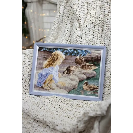 Kreuzstichset "Mädchen und Enten" 37,2x25,5 cm S/Z061