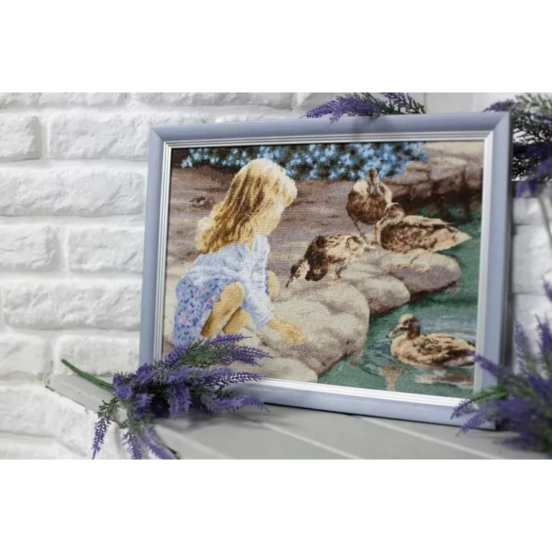 Kreuzstichset "Mädchen und Enten" 37,2x25,5 cm S/Z061