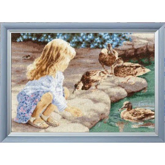 Kreuzstichset "Mädchen und Enten" 37,2x25,5 cm S/Z061