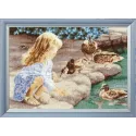 Kreuzstichset "Mädchen und Enten" 37,2x25,5 cm S/Z061