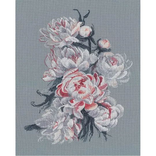 Siuvinėjimo kryželiu rinkinys „Lacy peonies“ S1574