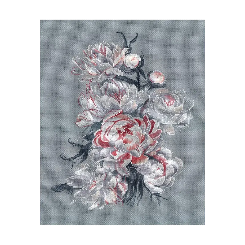 Siuvinėjimo kryželiu rinkinys „Lacy peonies“ S1574