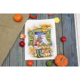 Kit de point de croix "L'automne est à nos portes" 26x19 cm SNV-784