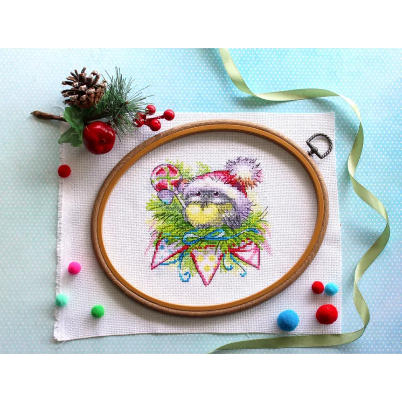 Kit de point de croix "Oiseau d'hiver" 15x14 cm SM-757