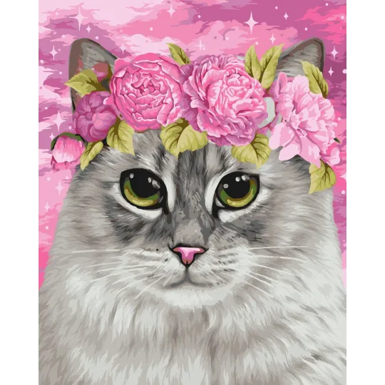 Wizardi Kit de peinture par numéros Chat et pivoines 40x50 cm H113