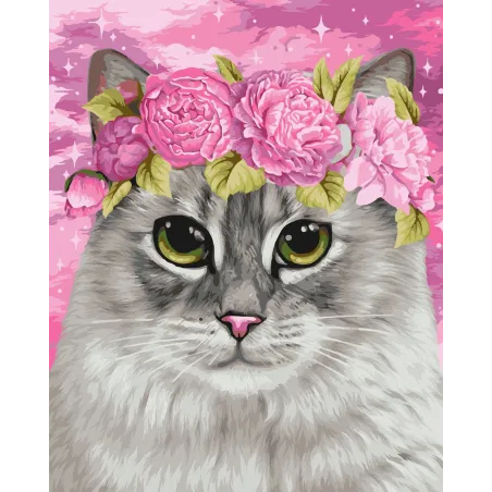 Wizardi Kit de peinture par numéros Chat et pivoines 40x50 cm H113