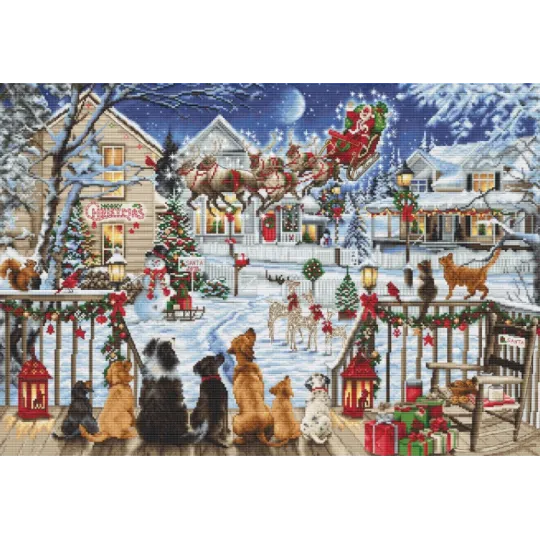 Kit de point de croix "Animaux sur le porche" 47x33 cm SB2423