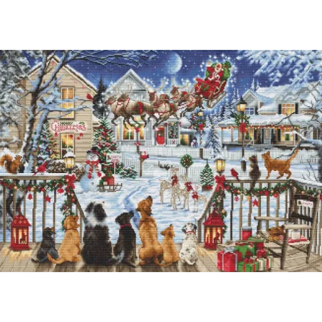 Kit de point de croix "Animaux sur le porche" 47x33 cm SB2423