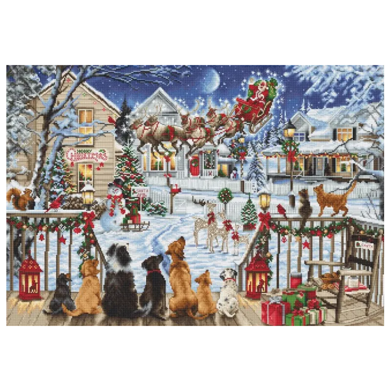 Kit de point de croix "Animaux sur le porche" 47x33 cm SB2423