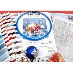 Kit de point de croix compté « Père Noël et ses amis » 38x38cm SLETIL8082