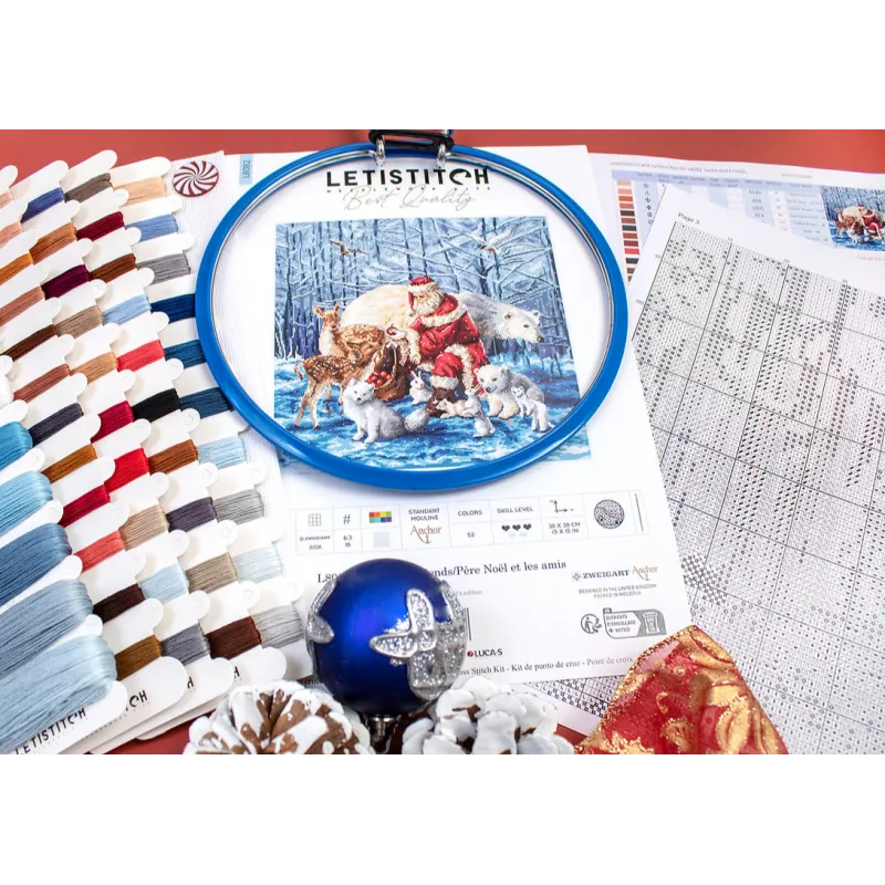 Набор для вышивания крестиком "Santa and Friends" 38x38см SLETIL8082