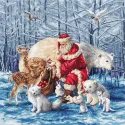 Kit de point de croix compté « Père Noël et ses amis » 38x38cm SLETIL8082