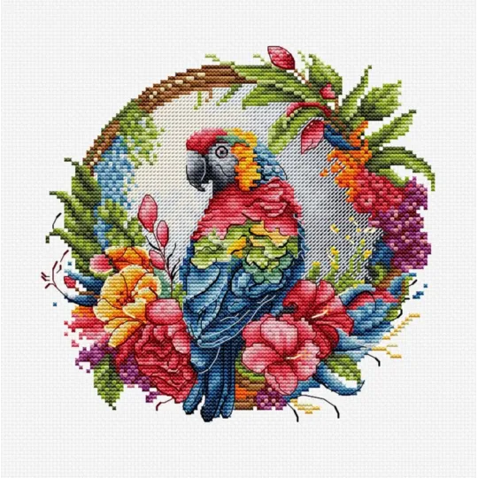 Counted Cross Stitch Kit with Hoop Included "The Tropical Parrot" SBC201