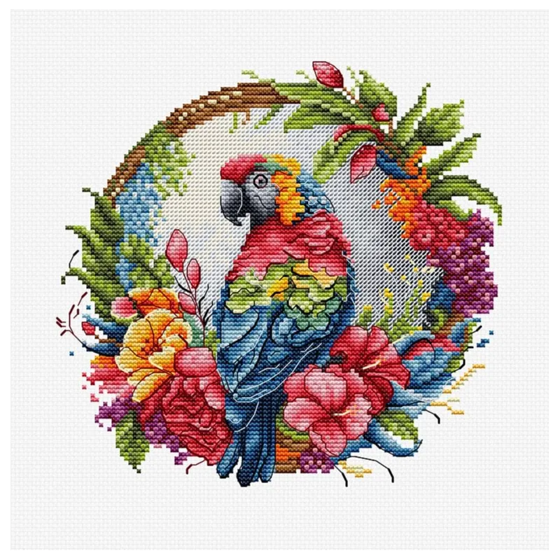 Counted Cross Stitch Kit with Hoop Included "The Tropical Parrot" SBC201