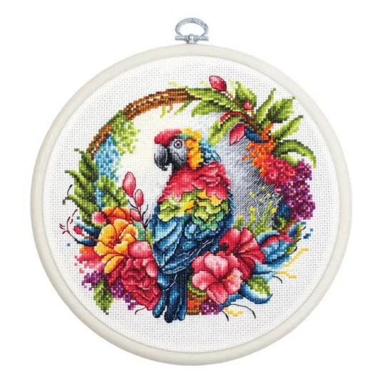 Counted Cross Stitch Kit with Hoop Included "The Tropical Parrot" SBC201