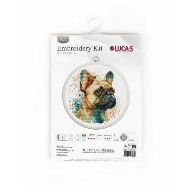 Набор для вышивания крестом с пяльцами "Французский бульдог" 15x15cm SBC207