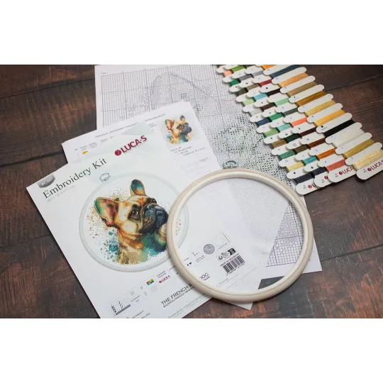 Набор для вышивания крестом с пяльцами "Французский бульдог" 15x15cm SBC207