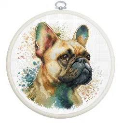 Counted Cross Stitch Kit with Hoop Included "The French Bulldog" 15x15cm SBC207