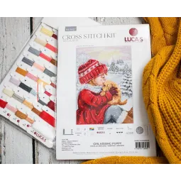 Kit de point de croix compté "Fille embrassant un chiot" 23x32cm SBU5027