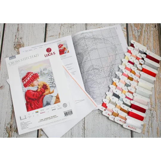 (D) Counted Cross Stitch Kit "Girl Kissing Puppy" 23x32cm SBU5027