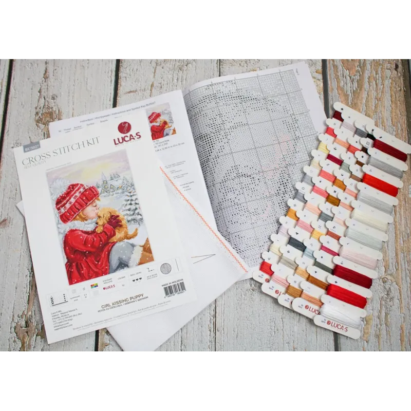 (D) Counted Cross Stitch Kit "Girl Kissing Puppy" 23x32cm SBU5027