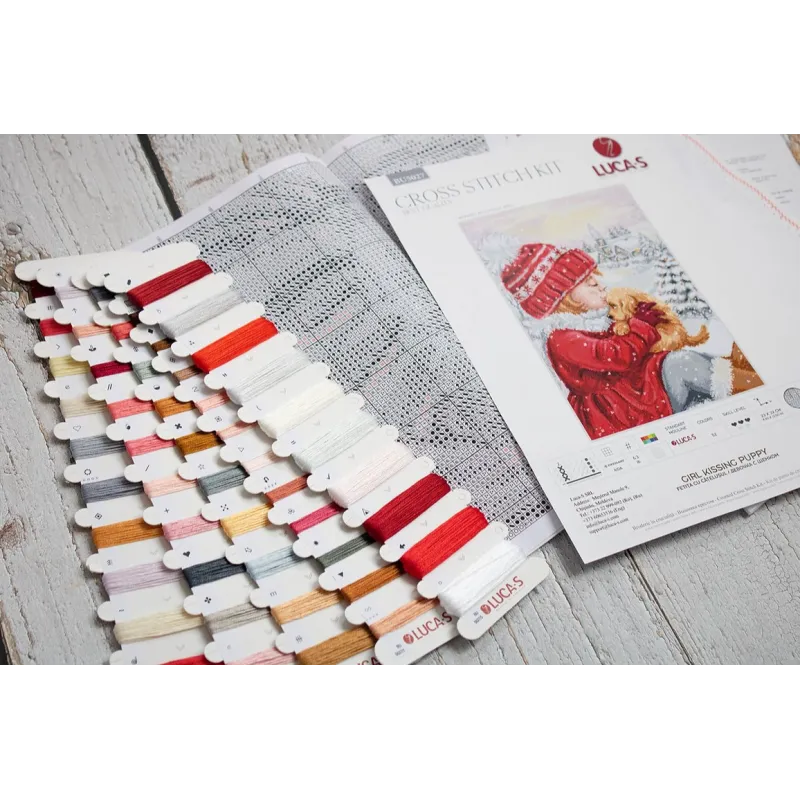 (D) Zählmuster-Kreuzstich-Set "Mädchen küsst Welpen" 23x32cm SBU5027