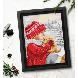 (D) Zählmuster-Kreuzstich-Set "Mädchen küsst Welpen" 23x32cm SBU5027