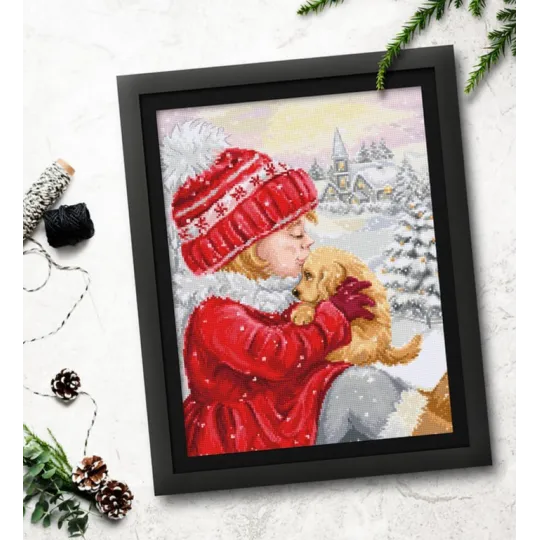 (D) Zählmuster-Kreuzstich-Set "Mädchen küsst Welpen" 23x32cm SBU5027