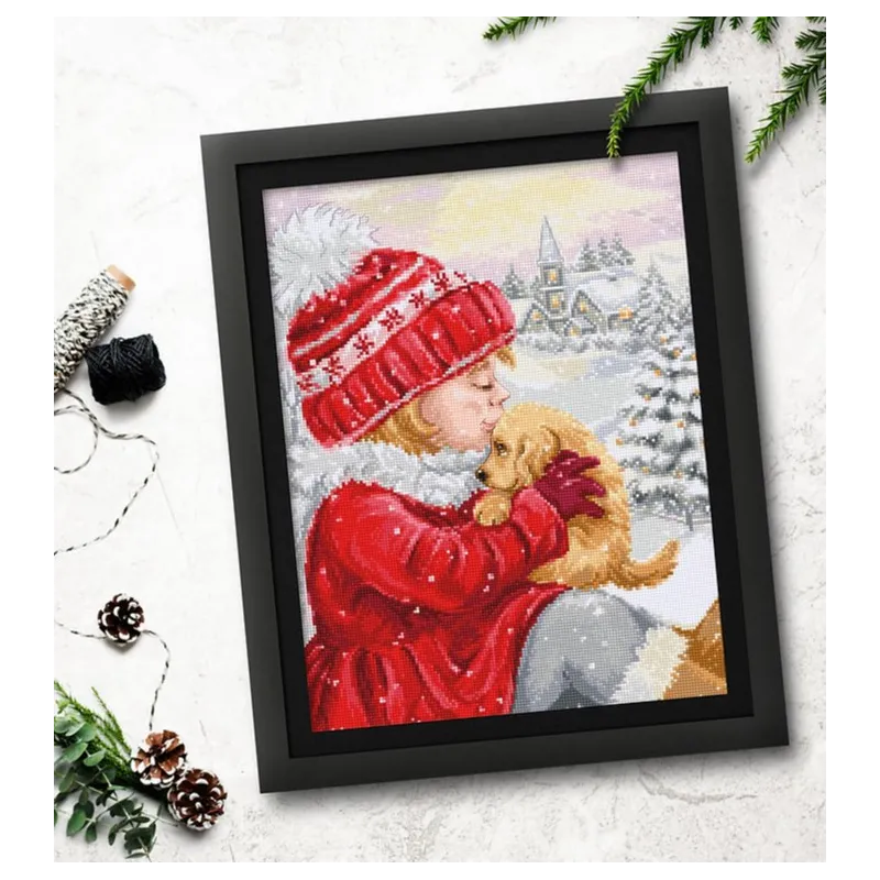 (D) Counted Cross Stitch Kit "Girl Kissing Puppy" 23x32cm SBU5027