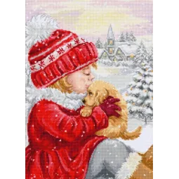 Kit de point de croix compté "Fille embrassant un chiot" 23x32cm SBU5027