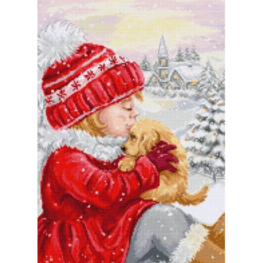 (D) Zählmuster-Kreuzstich-Set "Mädchen küsst Welpen" 23x32cm SBU5027