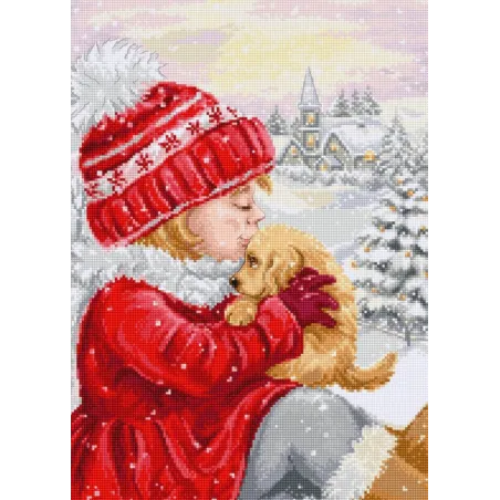 (D) Zählmuster-Kreuzstich-Set "Mädchen küsst Welpen" 23x32cm SBU5027