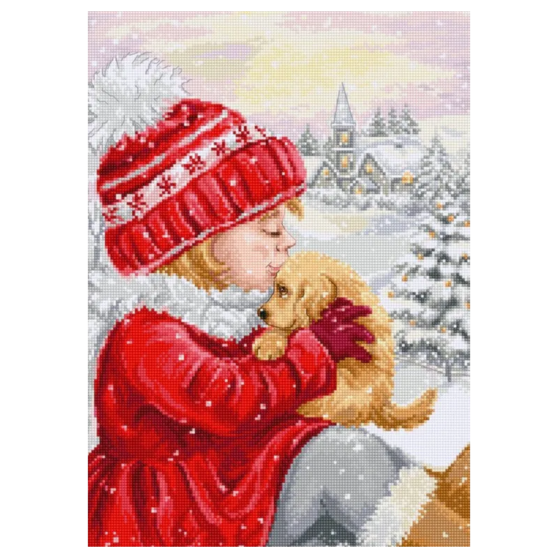(D) Counted Cross Stitch Kit "Girl Kissing Puppy" 23x32cm SBU5027
