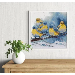 Kit de point de croix compté "Rouge-gorges bleus de l'Est" 22x21cm SBU5028